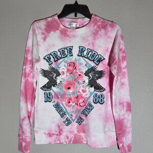 NWT White Fawn Pink Tie-Dye "Free Ride" Sweatshirt, Size XS